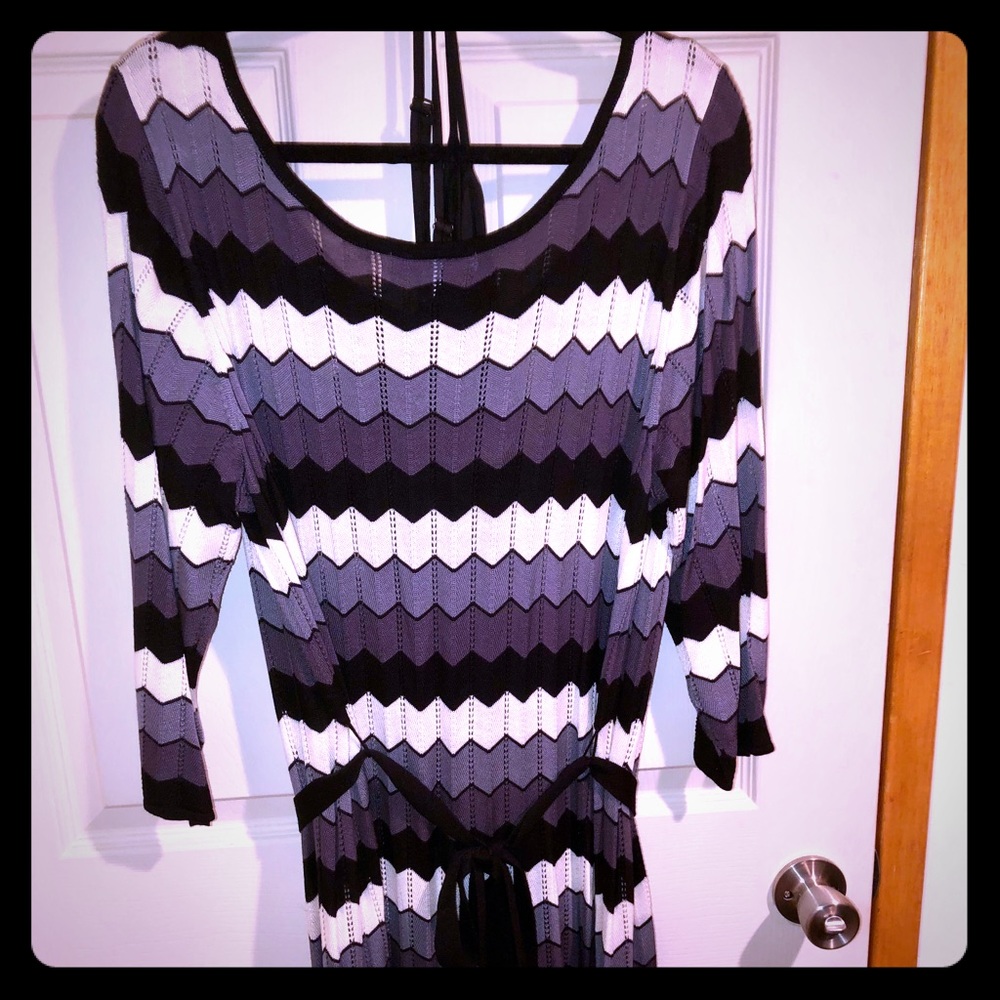 Black to white striped sweater dress